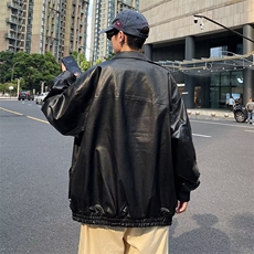 港风工装机车皮衣新款复古休闲帅气宽松翻领皮夹克男J3122-p68，男装夹克，星座1008