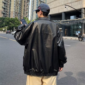 港风工装机车皮衣新款复古休闲帅气宽松翻领皮夹克男J3122-p68图片