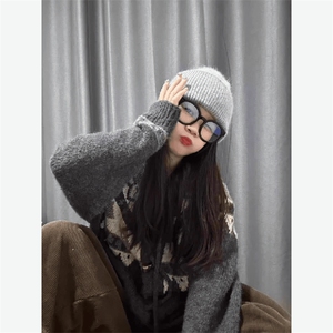 重磅秋冬北极绒开衫毛衣美式复古休闲慵懒风牛角扣针织衫连帽外套图片