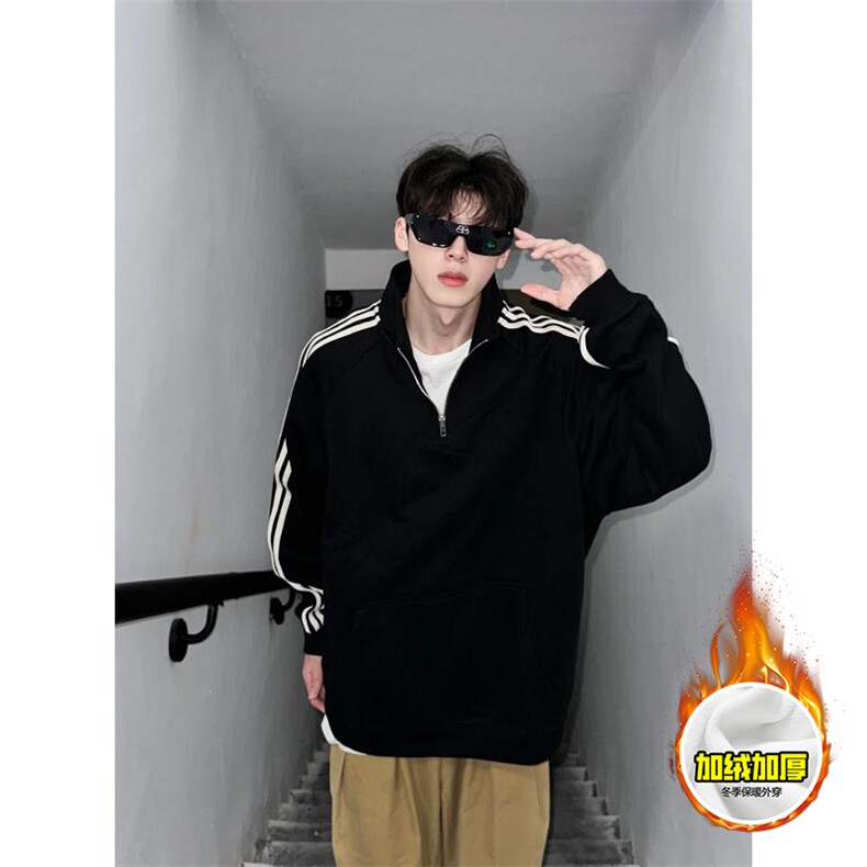 480G重磅加绒硬挺boxy男女秋冬美式高街结构宽松织带立领卫衣外套，女装短外套，电商A486