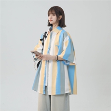 XZ-230-1CS509夏新款中性风简约轻奢水墨条纹休闲短袖衬衫P45控58，男装衬衫，星座230-1