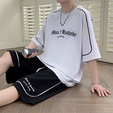 新款夏季短袖t恤套装冰丝透气港风宽松运动青少年男装DF328P48，男装休闲套装，电商A086