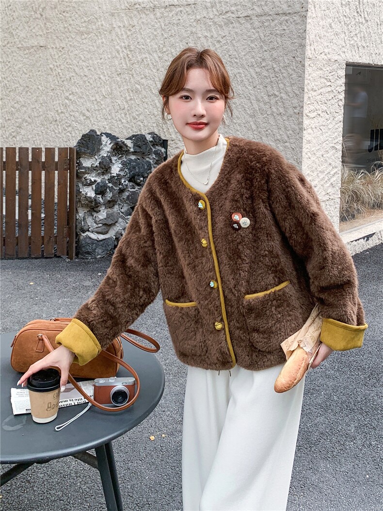 210-3287-P175-K258小香风皮毛一体外套2025年冬季,女装短外套,浙宝210（原浙宝191）