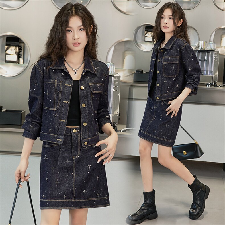 欧货复古设计感牛仔套装裤潮2024秋新款女时髦减龄气质短裙两件套,女装套装/套裙,美拉德工厂直营店