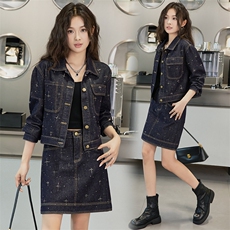 欧货复古设计感牛仔套装裤潮2024秋新款女时髦减龄气质短裙两件套，女装套装/套裙，美拉德工厂直营店