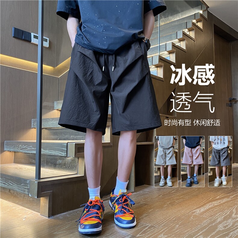 抖音品质夏季新款潮流双褶冰丝宽松五分裤B315-K24139-特p23控48,男装牛仔裤,电商B315