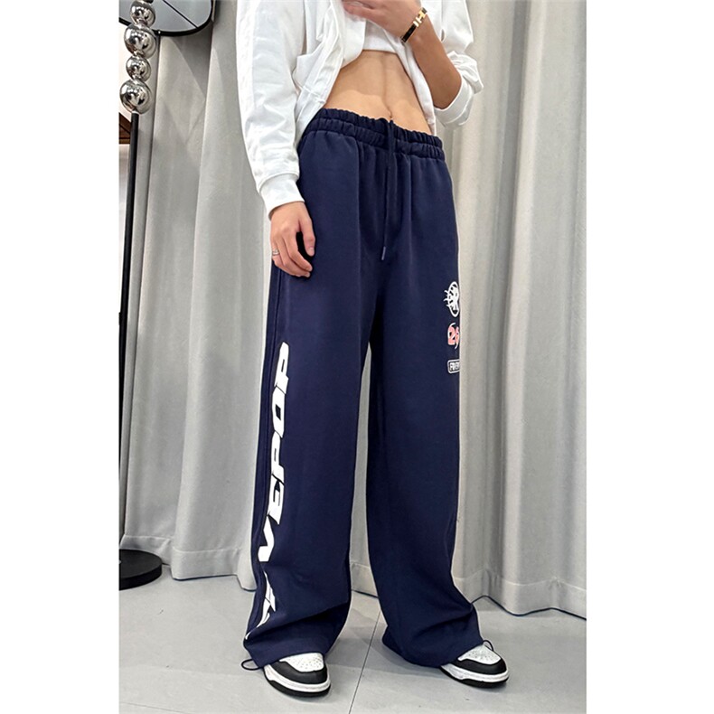 美式嘻哈藏青色运动休闲卫裤男女爵士高腰直筒裤25XK67218特批45,男装休闲裤,电商A042