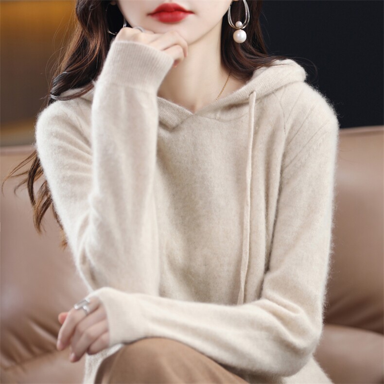 2023春秋新款连帽针织衫女卫衣宽松带帽打底衫加厚百搭毛衣，女装羊毛衫，邓利维