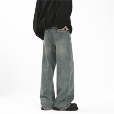 秋季新款复古做旧水洗宽松牛仔裤男直筒潮牌780-P60_控78，男装牛仔裤，星座1102-1