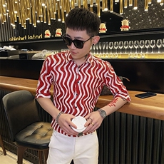 312A-111-P55新款社会小伙中袖衬衫韩版潮流男士五分袖衬衣C，男装T恤，星座312A-5