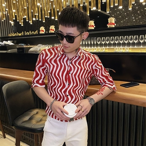 312A-111-P55 新款社会小伙中袖衬衫韩版潮流男士五分袖衬衣C图片