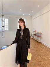 秋季新款韩版时尚修身显瘦气质高雅淑女连衣裙，女装连衣裙，荷塘月色