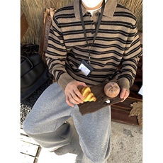 拼接针织衫上衣设计感新款秋冬季新款条纹衬衫领毛衣LY3055-p63，男装针织衫/毛衣，星座1008