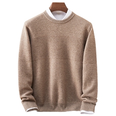 七针双股横道圆领羊绒衫时尚2024年秋季35%羊绒衫，男装羊绒套衫，戎美山