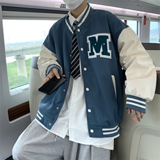 现货毛呢刺绣棒球服男港风潮2023秋冬季新款上衣夹克W2357-P58，男装夹克，星座512-2