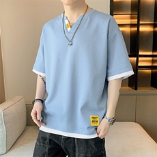 冰氧仿棉短袖店主风夏季T恤休闲百搭假两件男上衣TC3153-P28控48，男装T恤，星座717