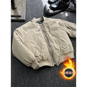 美式复古bomber棒球服秋冬加绒加厚cleanfit短款工装夹克图片