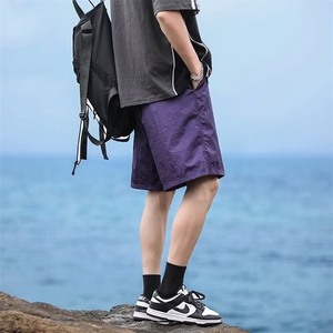 山系短裤男生美式ins字母刺绣帅气五分裤户外防水宽松直筒沙滩裤图片