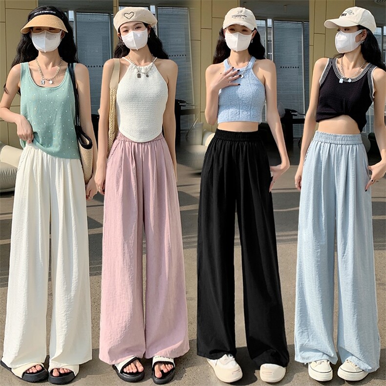 冰丝奶芙山本裤女夏季薄2024新款休闲小个子肌理感慵懒阔腿裤,女装休闲裤,梦白服饰厂