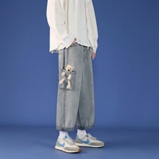 港风网红小熊牛仔裤男韩版潮流宽松直筒中性工装长裤子NK91-p40，男装牛仔裤，星座1008-1