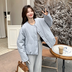 浅蓝色小香风撞色羽绒棉服外套女秋冬2025新款小个子棉服加厚棉袄，女装棉衣/棉服，2B142