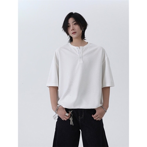 港风日系夏季新款三粒扣亨利领短袖T恤设计感 XZ213-TX02-P25控39图片