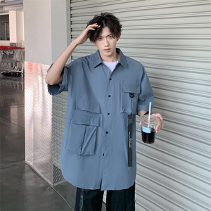 2024新款机能工装短袖衬衫男宽松休闲翻领半袖衬衣 现货W8213-P38图片