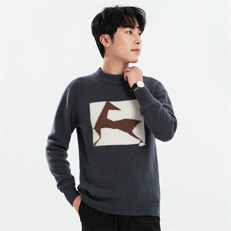 圆领2024年秋季长袖时尚都市套头羊毛衫，男装羊毛衫，牧绒家园高端店