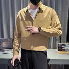 新款足货秋冬男士内搭外穿纯色长袖衬衫小伙主推衬衣C602P48控78，男装衬衫，星座301B-1