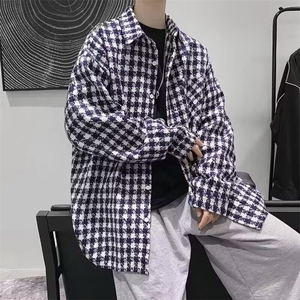 编织小香风外套男春秋潮牌痞帅千鸟格夹克休闲潮流男装 JK408图片