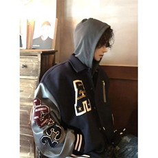 【档口现货】DJK608-P65新款藏蓝色春秋美式复古情侣夹克刺绣外套，男装夹克，星座603-2