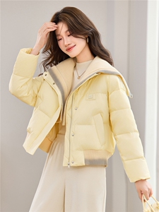现货2025冬季新款休闲时尚无帽渐变针织领女士加厚加棉保暖棉服图片