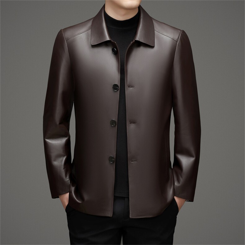 MJ7786Y海宁真皮羽绒皮衣男可脱卸水貂毛领头层绵羊皮鸭绒皮风衣，男装风衣，电商B360