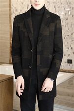 秋冬男士商务西装领休闲时尚毛呢大衣中长款风衣格子外套N10，男装毛呢大衣，电商B226-2（原B217-2）