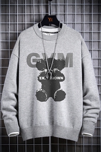 1日系圆领宽松中性情侣潮流大码M-5XL印花毛衣男7695P48加绒P55图片