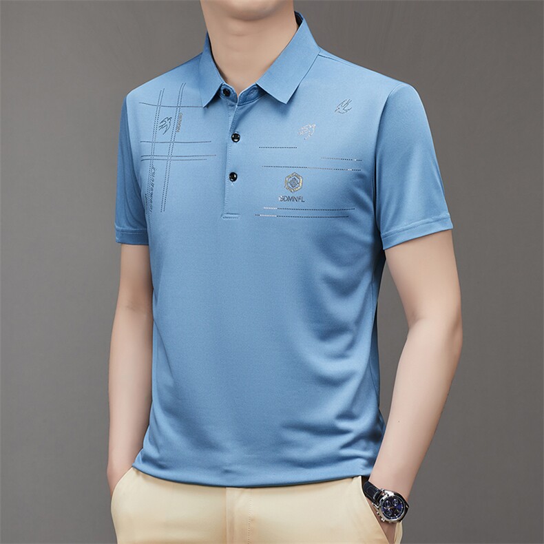 男式2023年夏季新款T恤衫男短袖翻领休闲polo中老年爸爸装体恤图片