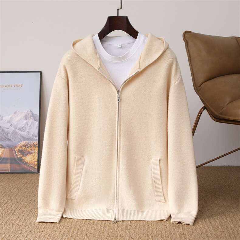 2025年秋季新款纯色连帽针织拉链开衫时尚休闲，男装针织衫/毛衣，冬季工坊