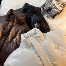 港风PU皮棉衣情侣装男装立领棉衣宽松棉服冬装外套G1071P128，男装棉衣，电商A339