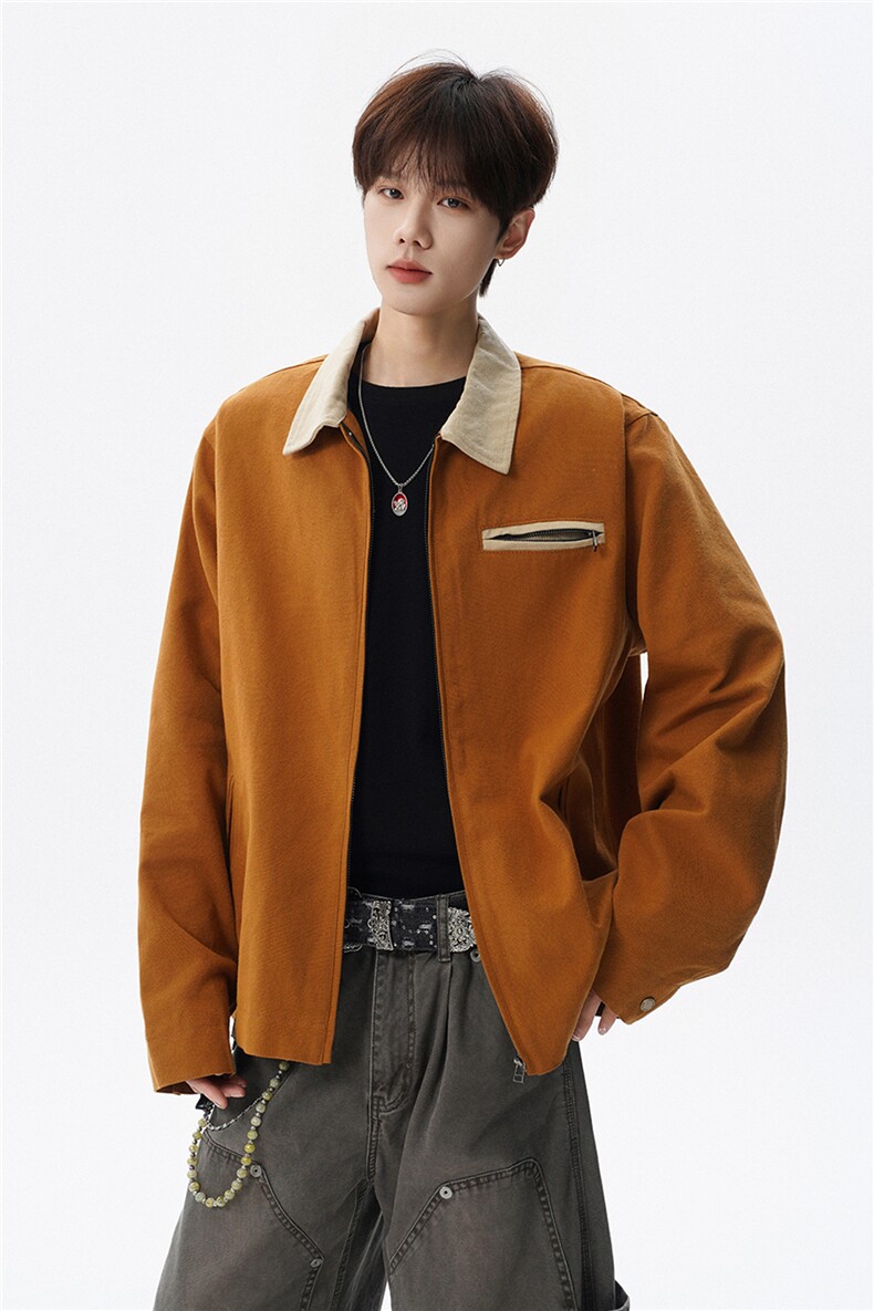 撞色水洗做旧帆布短款夹克男款vintage美式复古工装休闲外套JK003,男装夹克,电商B312