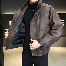 新标90绒皮衣羽绒服男冬季2025新款毛领皮夹克A313-2635-P285，男装夹克，电商A313