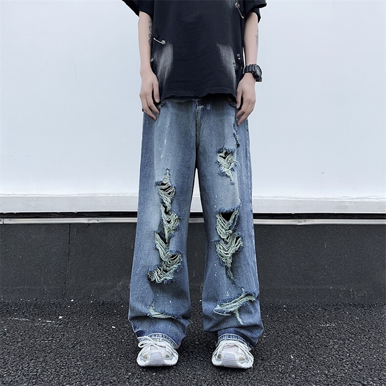 美式高街牛仔裤男潮牌破洞宽松休闲裤N2072/P55,男装牛仔裤,电商D202-1