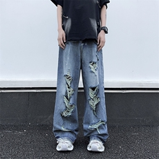 美式高街牛仔裤男潮牌破洞宽松休闲裤N2072/P55，男装牛仔裤，电商D202-1