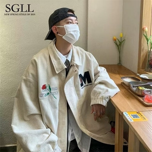 灯芯绒外套男春秋季高级感痞帅炸街刺绣夹克休闲潮牌美式复古衣服图片