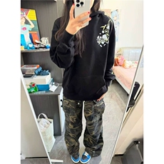 花卉字母刺绣连帽卫衣年秋季新款百搭潮流情侣纯棉上衣WY1046P53，男装卫衣，星座1013-5