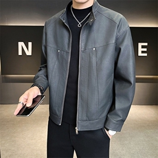 2025新款美式皮衣外套男秋季潮牌立领机车皮夹克A313-8823-P145，男装皮衣，电商A313