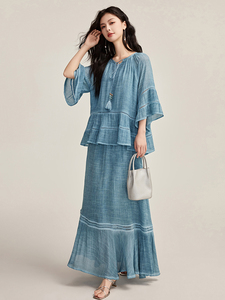 现货闺舍2025夏季新款韩版宽松慵懒风设计感女百搭时尚休闲连衣裙图片
