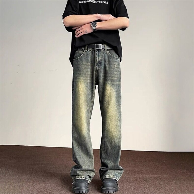 DK919-P42美式水洗做旧牛仔裤男cleanfit复古微喇直筒显瘦长裤,男装牛仔裤,星座603-2