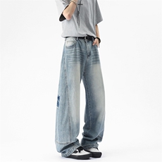 WD922-风格店数据款春夏宽松拼接弯刀牛仔(P65X98)3，男装牛仔裤，电商C315