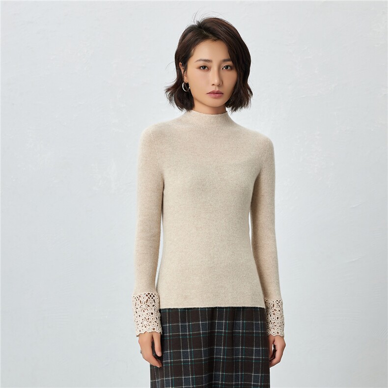 2025秋冬百搭时尚简约手工袖花针织衫，女装羊毛衫，邦太羊绒