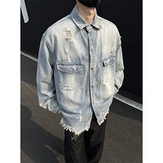 潮牌牛仔服外套男翻领破洞宽松上衣青年春新款休闲夹克JK1175-P70，男装夹克，星座1103-3